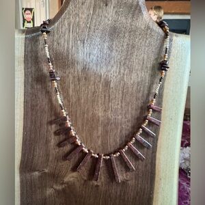 Moss Agate & Red Tiger Eye Fringe Necklace – Boho Tribal Statement